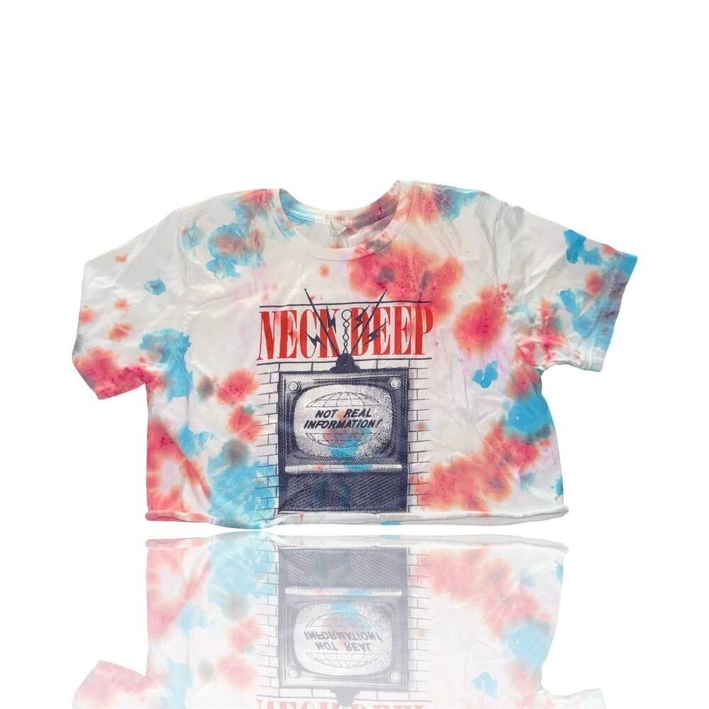 Vintage Style Tie-Dye T-Shirt M Neck Deep Punk Rock Band Cropped Tee
